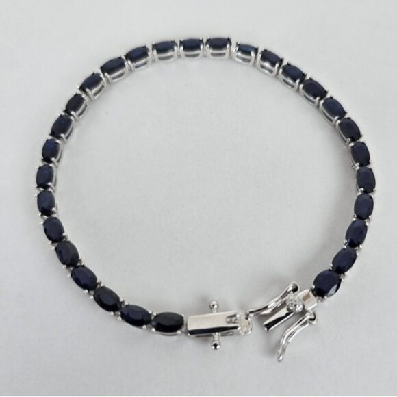 Natural Blue Sapphire 925 Sterling Silver Tennis Bracelet 7" - Picture 11 of 13